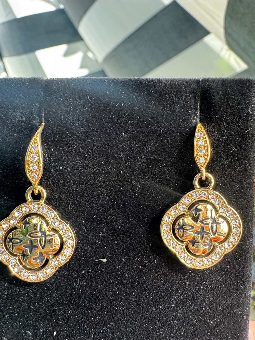Gold-Tone Filigree Drop Earrings with Crystals - Women's Jewelry